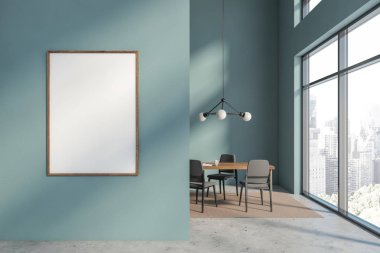 Boş poster ile Mavi yemek odası iç