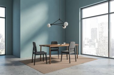 Loft mavi yemek odası köşesi