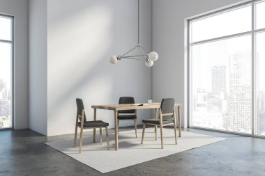 Loft beyaz yemek odası köşesi