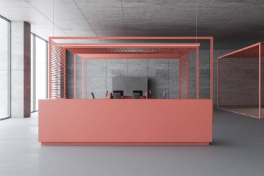 Modern ofiste pembe resepsiyon masası