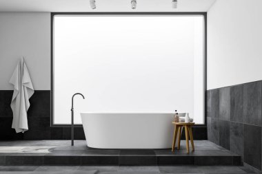 Küvetli beyaz ve karo panoramik banyo