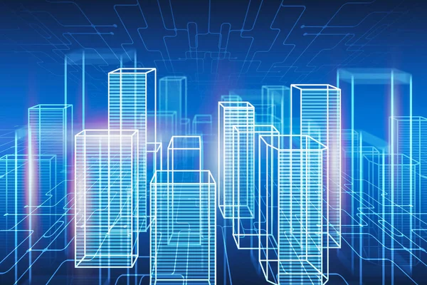 Holograma de cidade digital futurista de néon — Fotografia de Stock