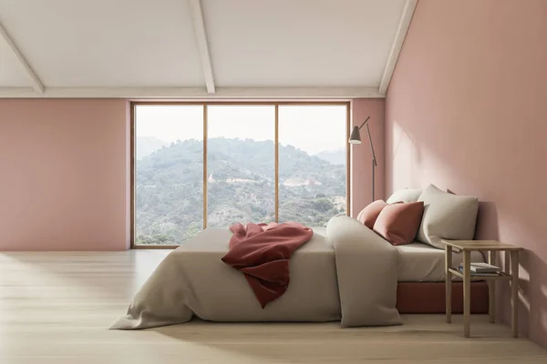 Side view of soft pink attic bedroom — Stock Photo, Image