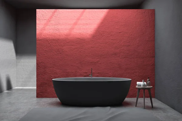 Rött och grått badrum inredning med badkar — Stockfoto