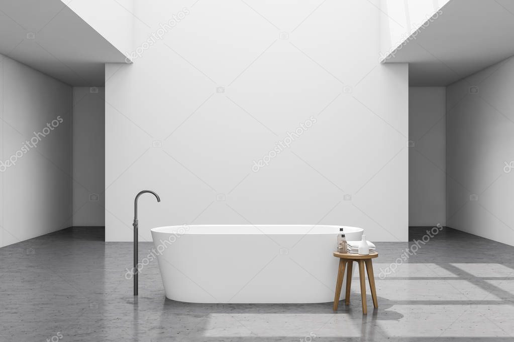 Spacious loft white bathroom interior