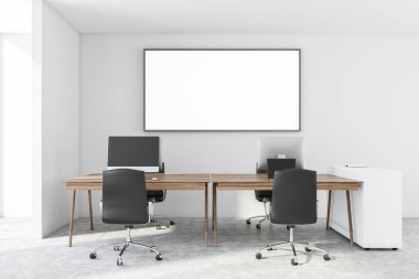 Yatay posterli beyaz ofis iç