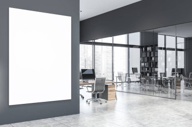 Toplantı odası, poster ile gri açık alan ofis