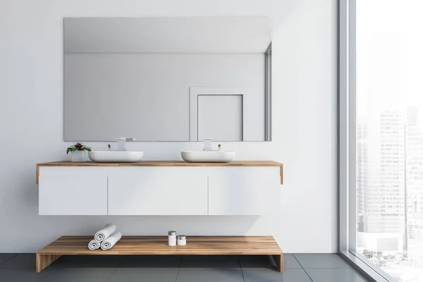 White panoramic bathroom interior with sink — Stock Photo, Image