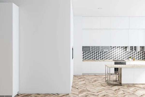 Duvar kadar sahte beyaz mutfak iç — Stok fotoğraf