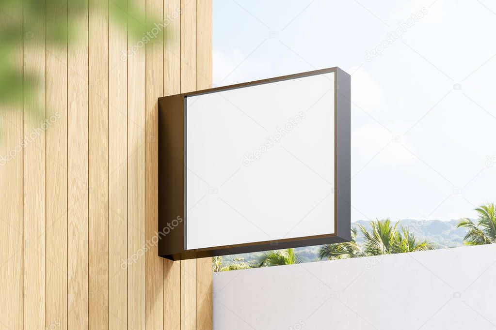 Square mock up sign on light wooden wall