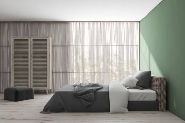 Gardırop ile yeşil yatak odası yan görünümü