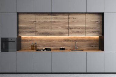 Tezgahlı gri minimalist mutfak