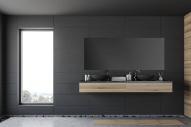 Çift lavabo ile Loft gri kiremit banyo