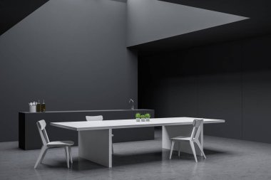 Gri geniş yemek odası köşesi