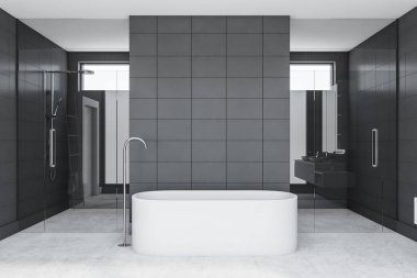 Küvet ve duş ile gri kiremit banyo iç