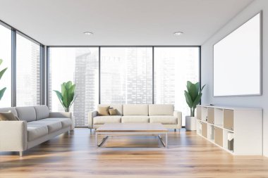 Posterile beyaz ofis salonu iç