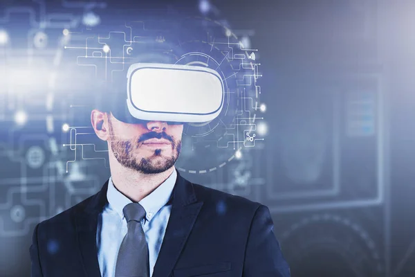 Man in VR glasses, business interface — Stock Photo, Image