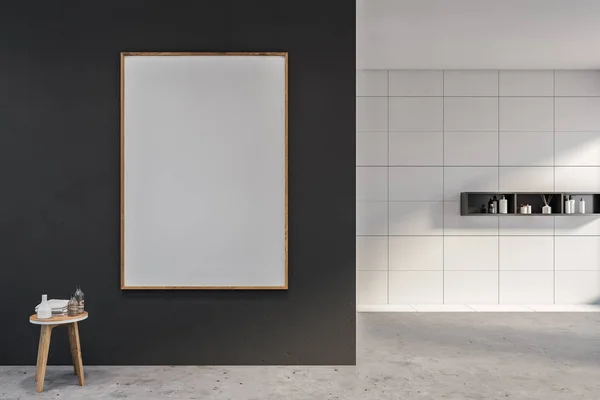 Empty gray and white bathroom interior with poster — Stock Photo, Image