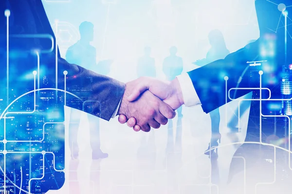 Handshake van twee mannen, netwerkinterface — Stockfoto