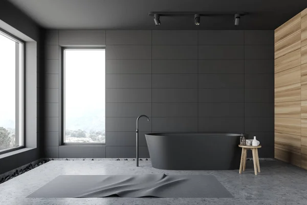 Gris azulejo y madera loft baño interior —  Fotos de Stock