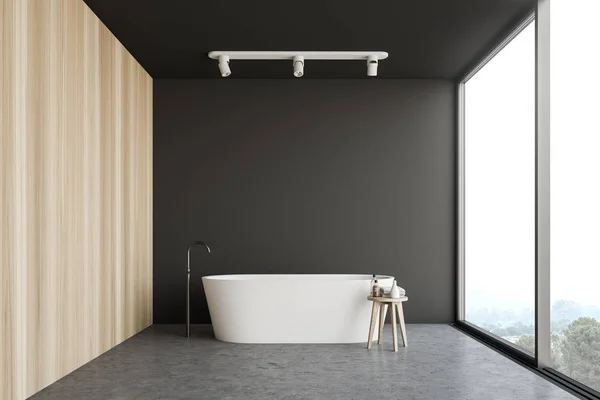 Salle de bain minimaliste loft gris et bois — Photo