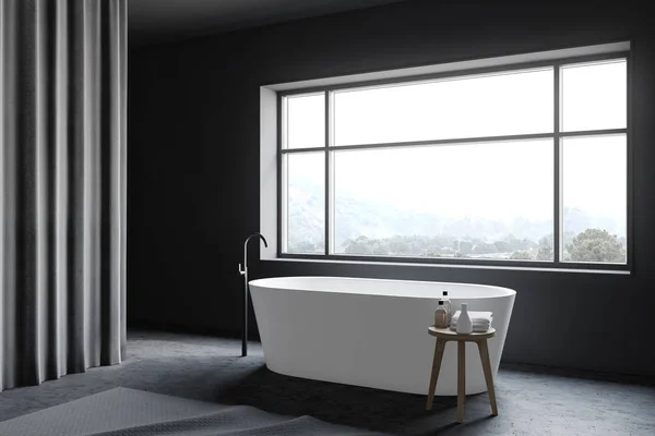 Gray and concrete bathroom corner with tub — Stock Photo, Image