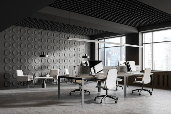 Gray open space office with lounge area — Stock Photo, Image