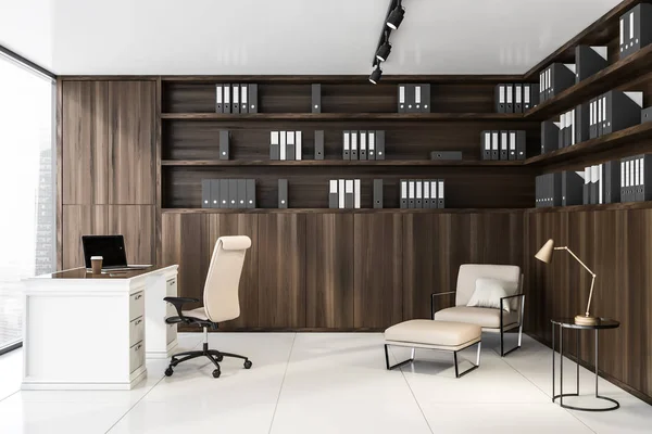 Drewniane biuro CEO z salonem — Zdjęcie stockowe