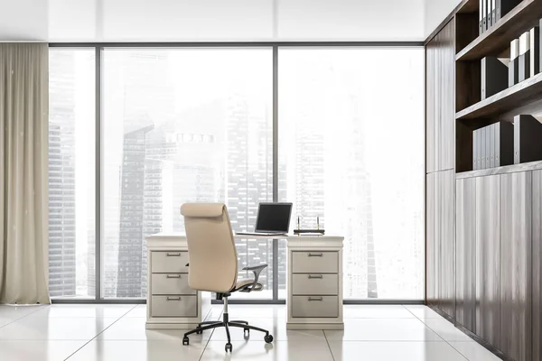 Panoramic CEO office interior with bookcase — Stock Photo, Image