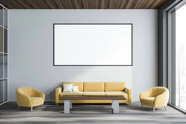 White office waiting room interior with poster