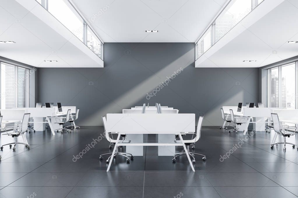 Stylish gray loft open space office interior
