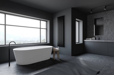 Gri ve taş banyo köşesi