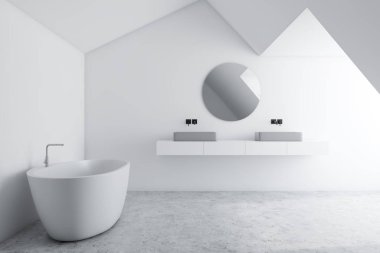 Beyaz banyo iç, lavabo ve küvet