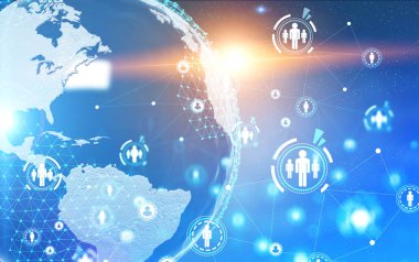 Dünya hologramı üzerinde sosyal ağ simgeleri