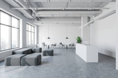 Beyaz ofis resepsiyon alanı ve bekleme odası