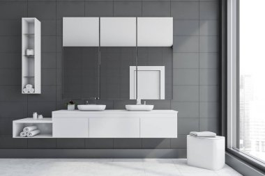 Çift lavabo ile gri kiremit banyo iç