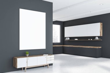 Gri oturma odasında poster ve dolap kadar Mock