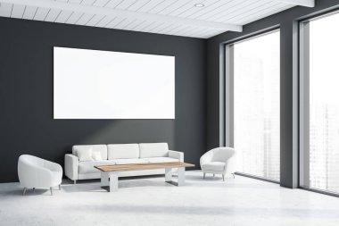 Gri ofis bekleme odası köşe posteri ile