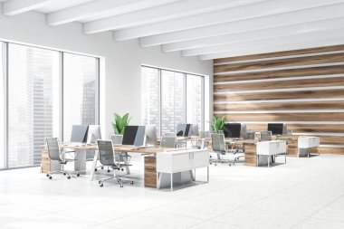 White and wood open space office corner clipart