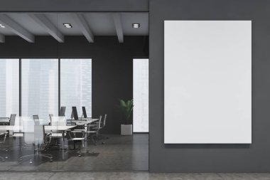 Sahte posterli gri toplantı odası