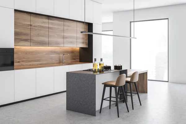 White loft kitchen corner with bar — Stock Photo, Image