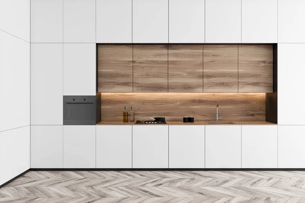 White minimalistic kitchen with countertops — Stock Photo, Image