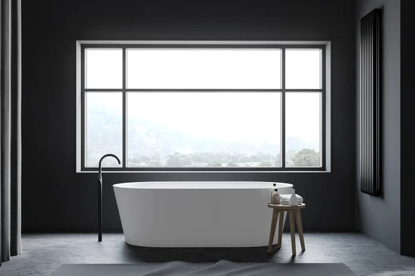 Interior del baño gris y concreto con bañera —  Fotos de Stock