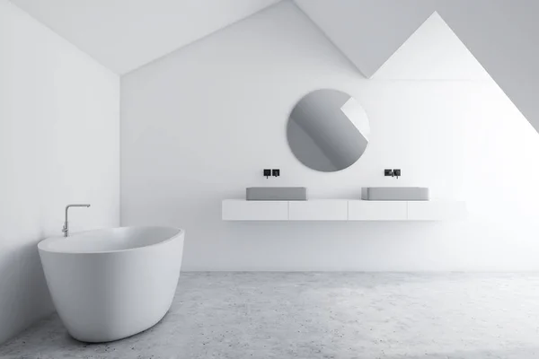 Biała łazienka wnętrze, umywalka i wanna — Zdjęcie stockowe