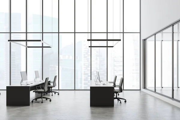 White panoramic open space office interior — Stock Photo, Image