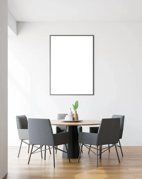 Salle à manger blanche minimaliste avec affiche — Photo