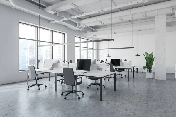 Weiße, leere Büroecke im industriellen Stil — Stockfoto