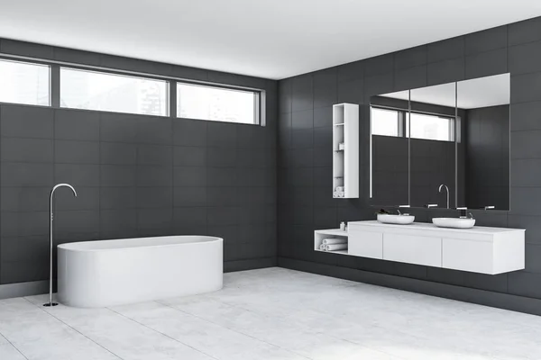 Élégant salle de bain carrelage gris intérieur — Photo