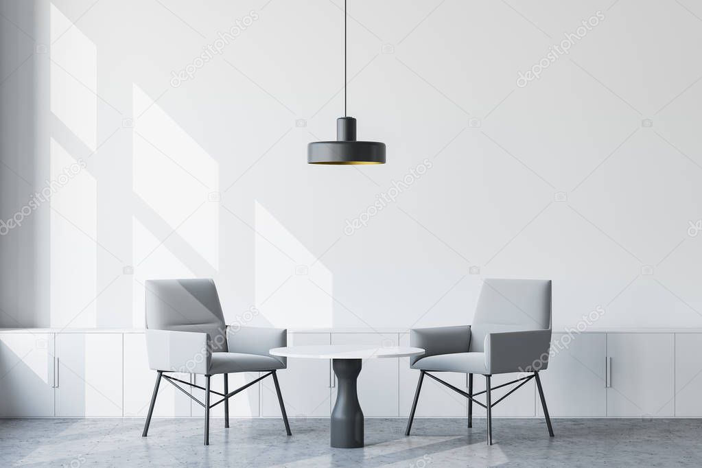 Table and armchairs, industrial style lounge