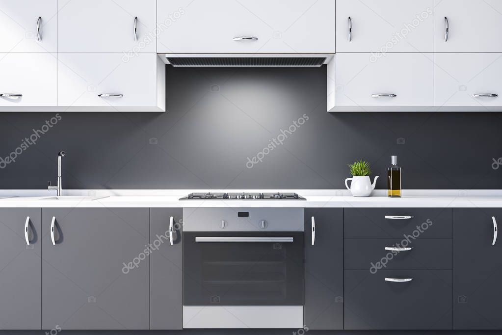 Close up of dark gray kitchen countertops